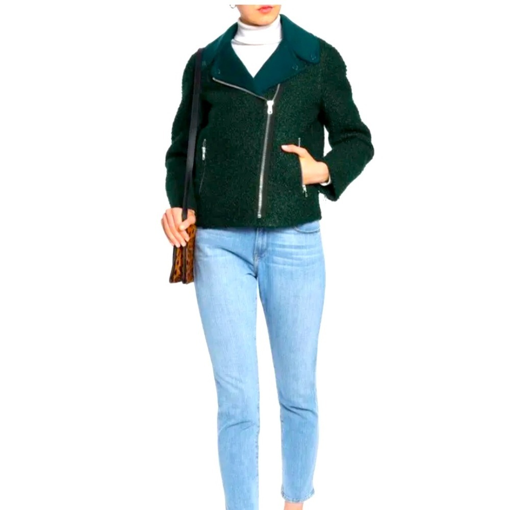 Sandro Paris Wool Moto Green Jacket Coat - Picture 2 of 16